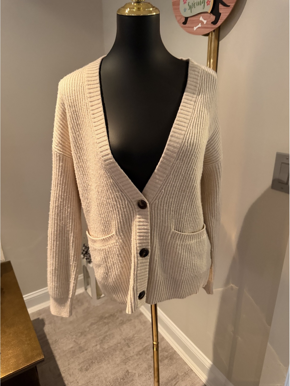 Simkhai Estela Wool Cashmere Knit Ribbed Oversized Cardigan Xs S M Ivory Cream